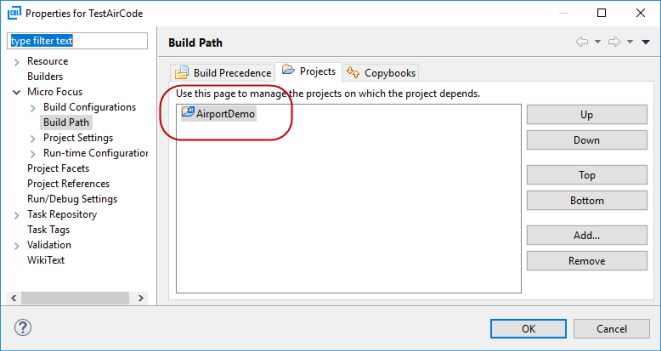 [Build Path] プロパティにテスト プロジェクトを追加