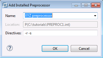[Add Installed Preprocessor] ダイアログ ボックスを使用したプリプロセッサの選択