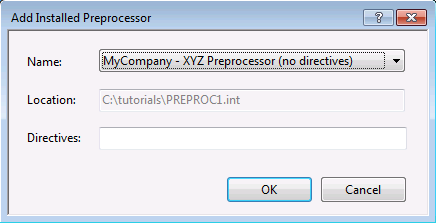 [Add Installed Preprocessor] ダイアログ ボックス