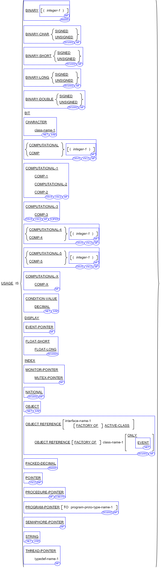 USAGE 句の一般形式の構文