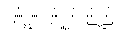 COMPUTATIONAL-3 で PICTURE S9999 のデータ項目に値 +1234 を格納する場合の記憶域を示す図