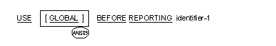 USE BEFORE REPORTING 文の一般形式の構文